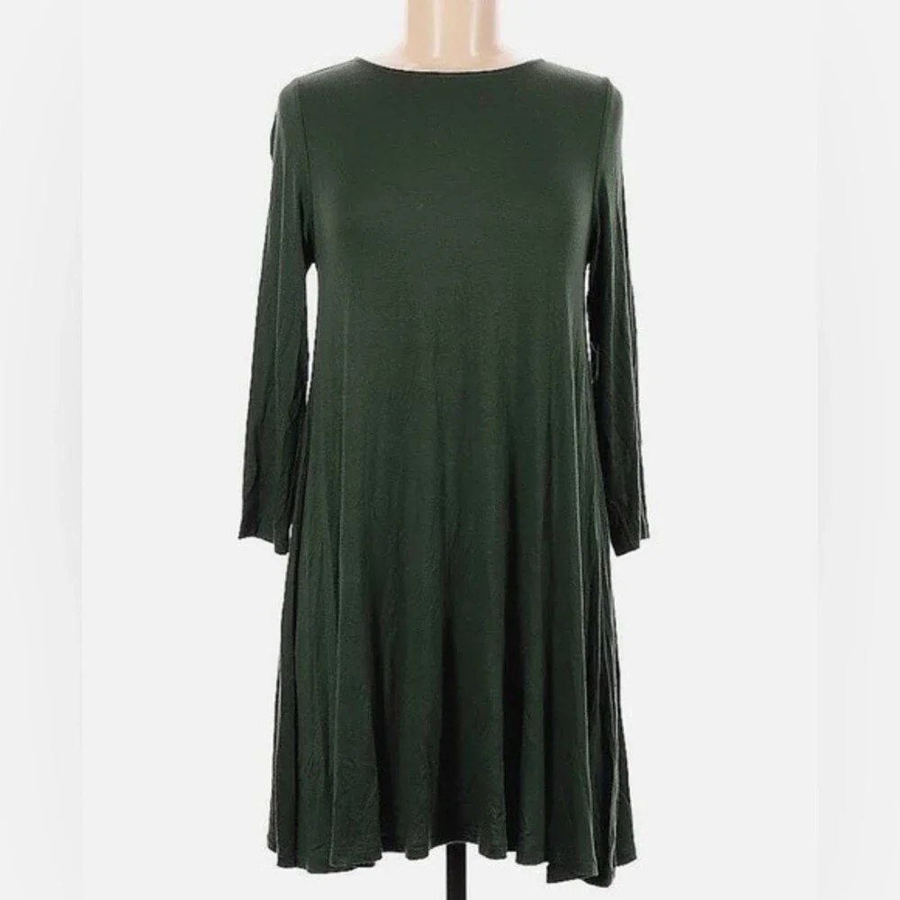 PIKO long sleeve olive green soft bamboo blend swing dress size medium - Picture 3 of 6